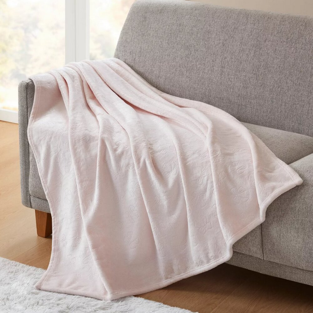 Premier Comfort cozy embossed plush throw. Pink
